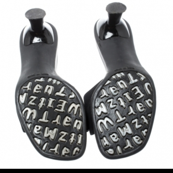 Stuart weitzman black leather slides heel and bow